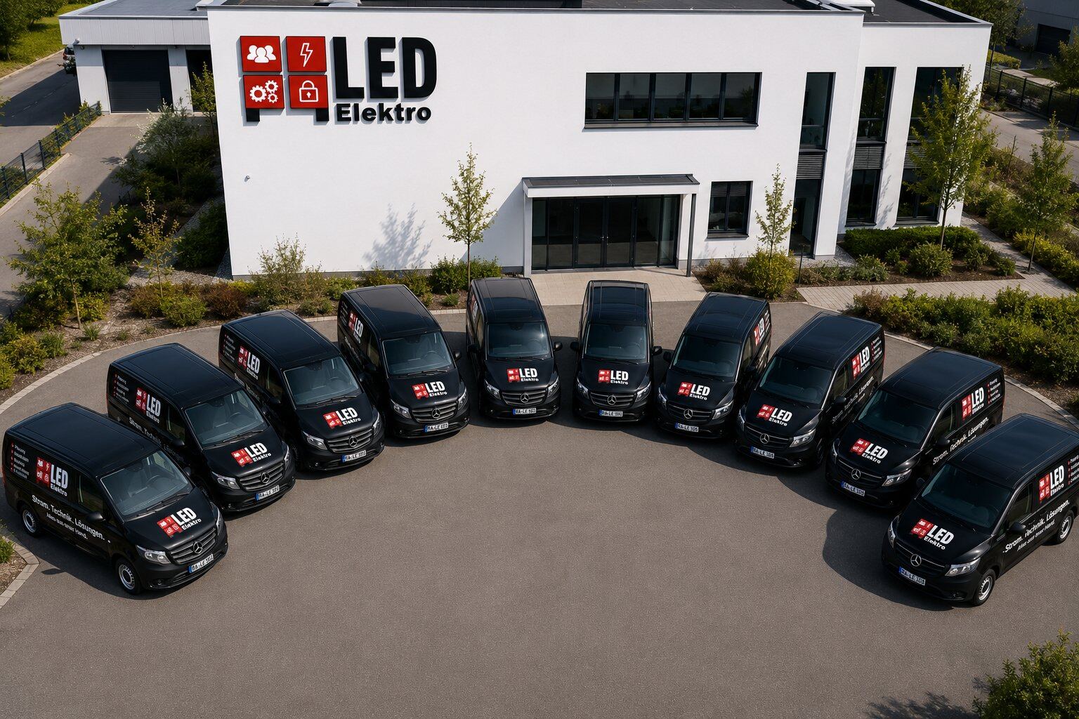 Fuhrpark von LED Elektro vor dem Firmensitz in Sinzheim